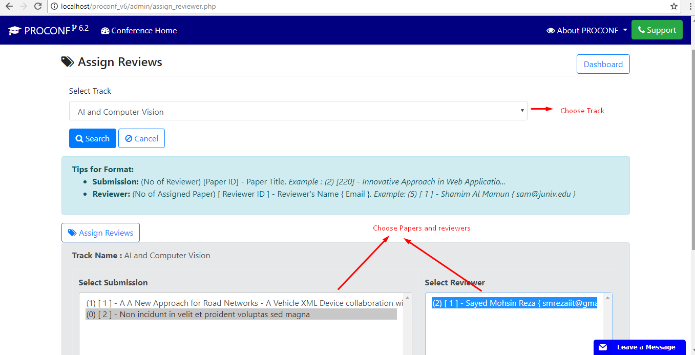 assign reviewer process in proconf v6