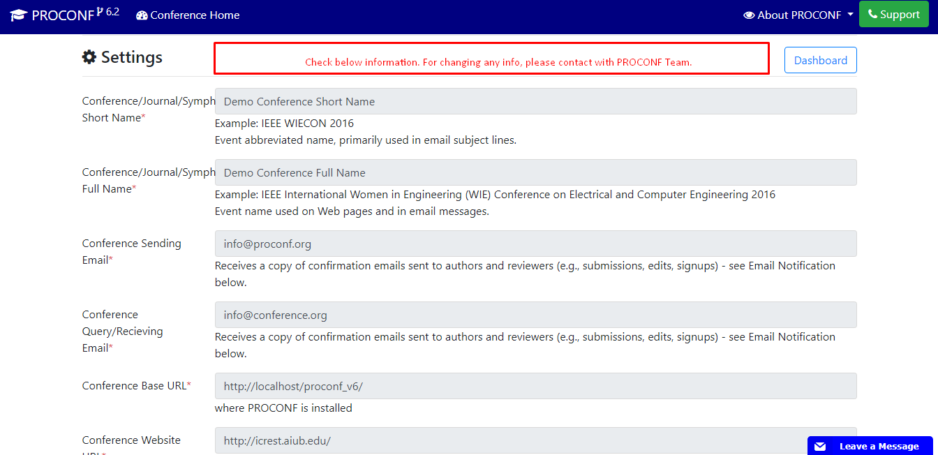 conference basic configuration in PROCONF v6